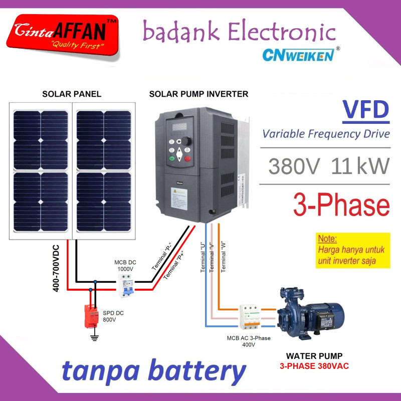 SOLAR WATER PUMP INVERTER 3-PHASE 11kW 15HP 25A OUTPUT 380VAC VFD